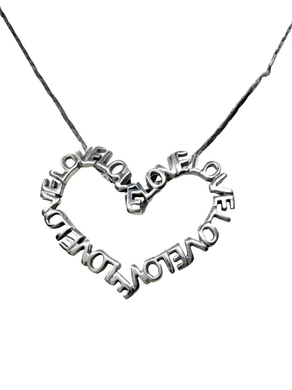 Sterling Silver LOVE Heart Necklace 925 Thai ATI Pendant 800 Silver Chain 16"